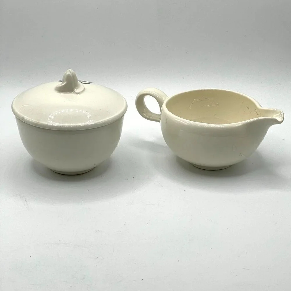Vintage 1950s Creamer Covered Sugar Set Spencerian Scroll Taylor Smith Taylor